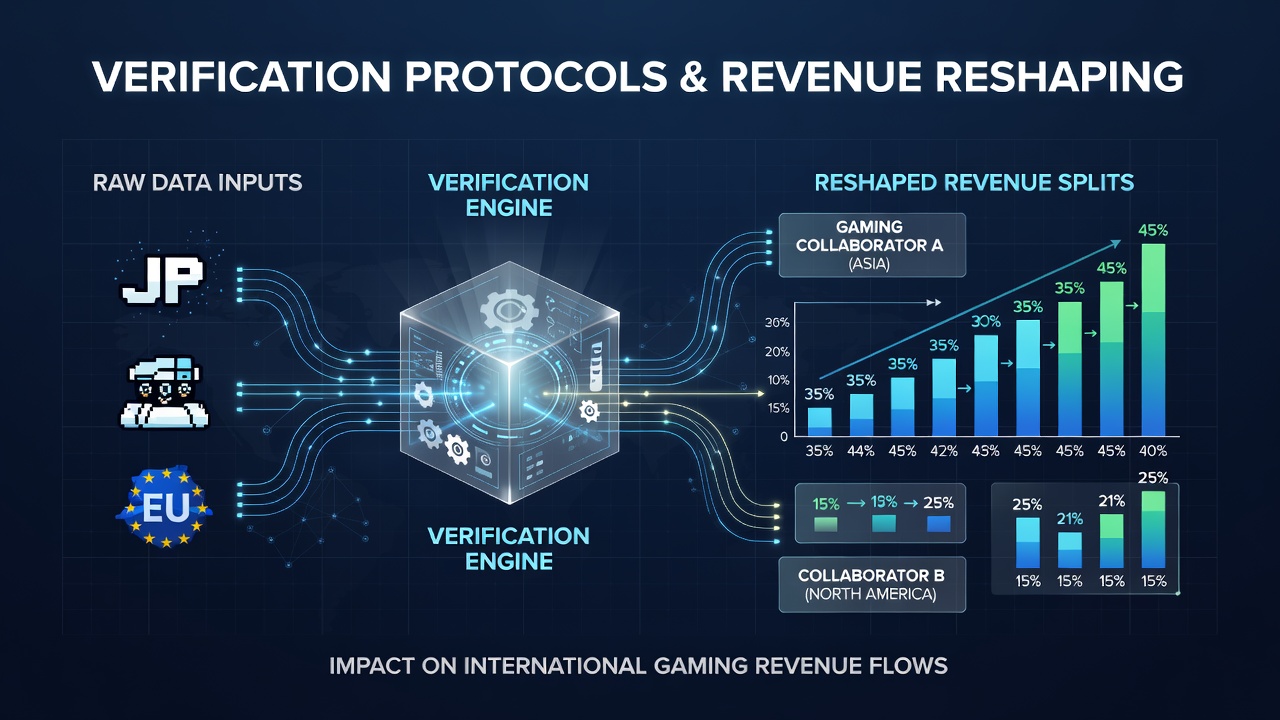 Diagram showing verification protocols influencing revenue distribution in international gaming partnerships