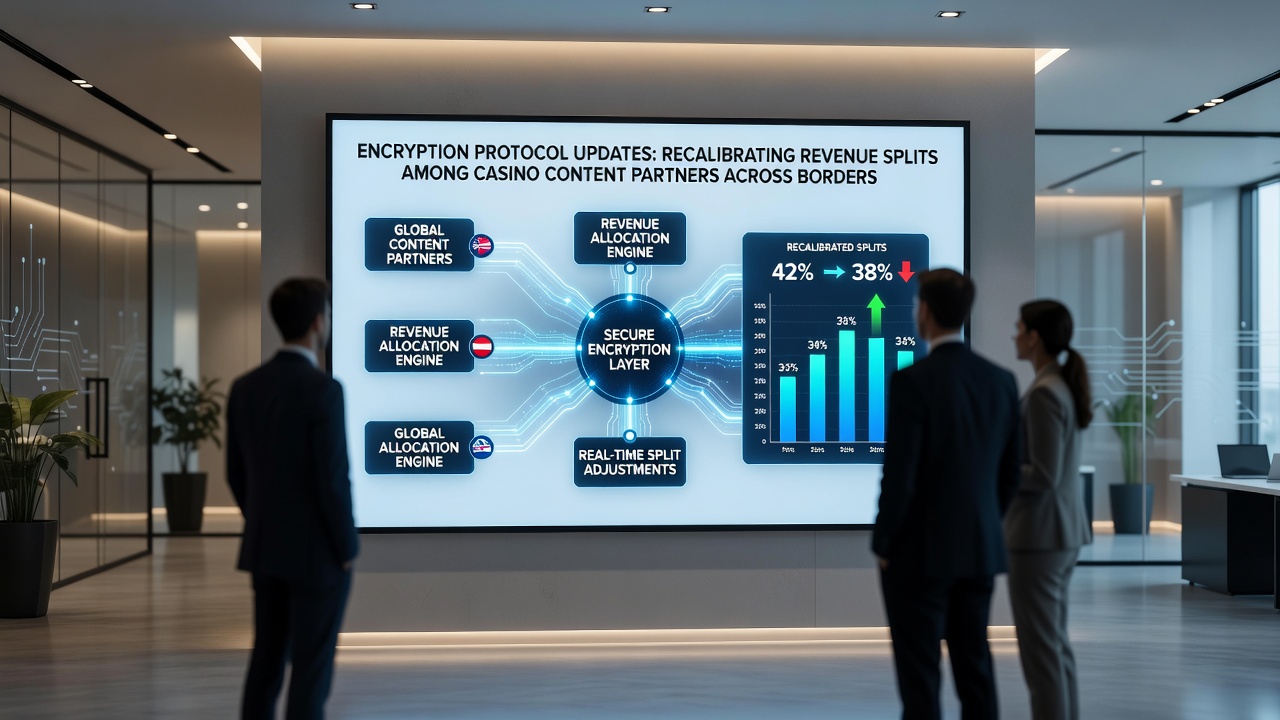 Encryption protocol dashboard displaying secure data flows between international casino partners