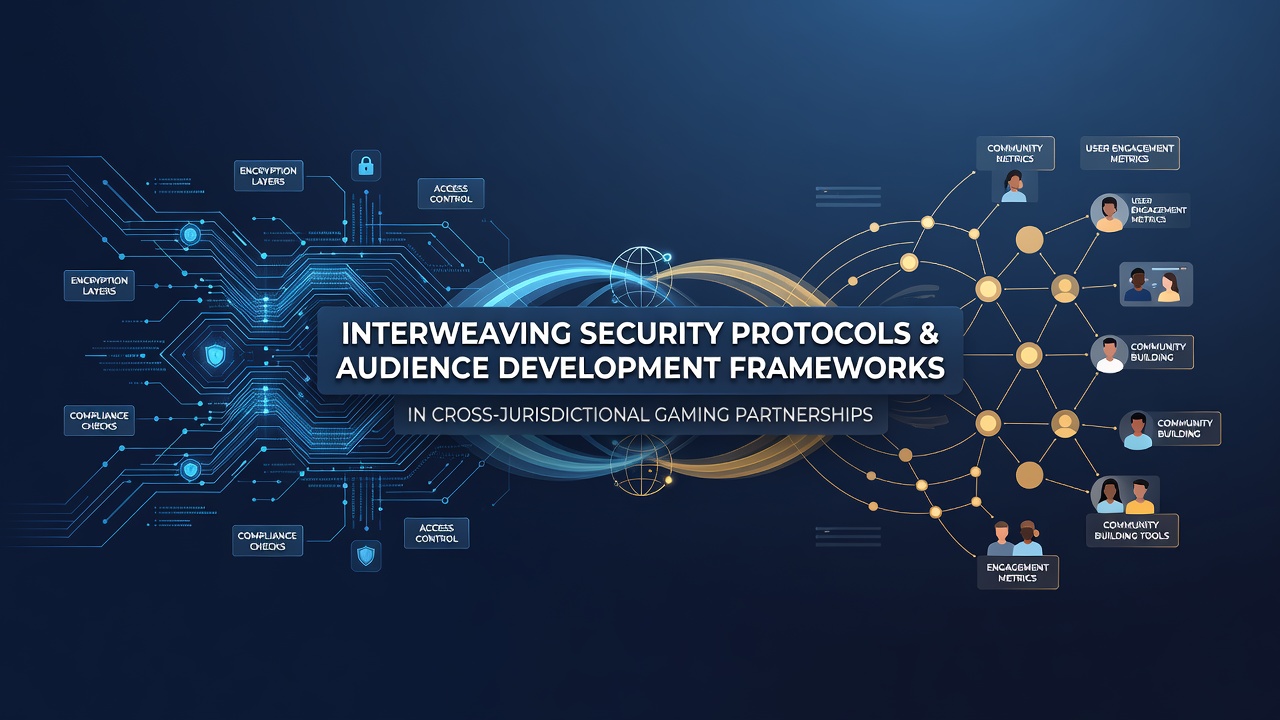Cross-jurisdictional gaming partnerships showing secure data flows between operators and audience growth teams